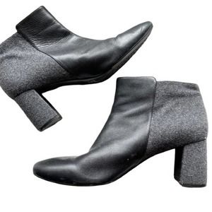 KARL LAGERFELD Booties Leather Black Grey Ankle Boots Heels Shoes Size 9